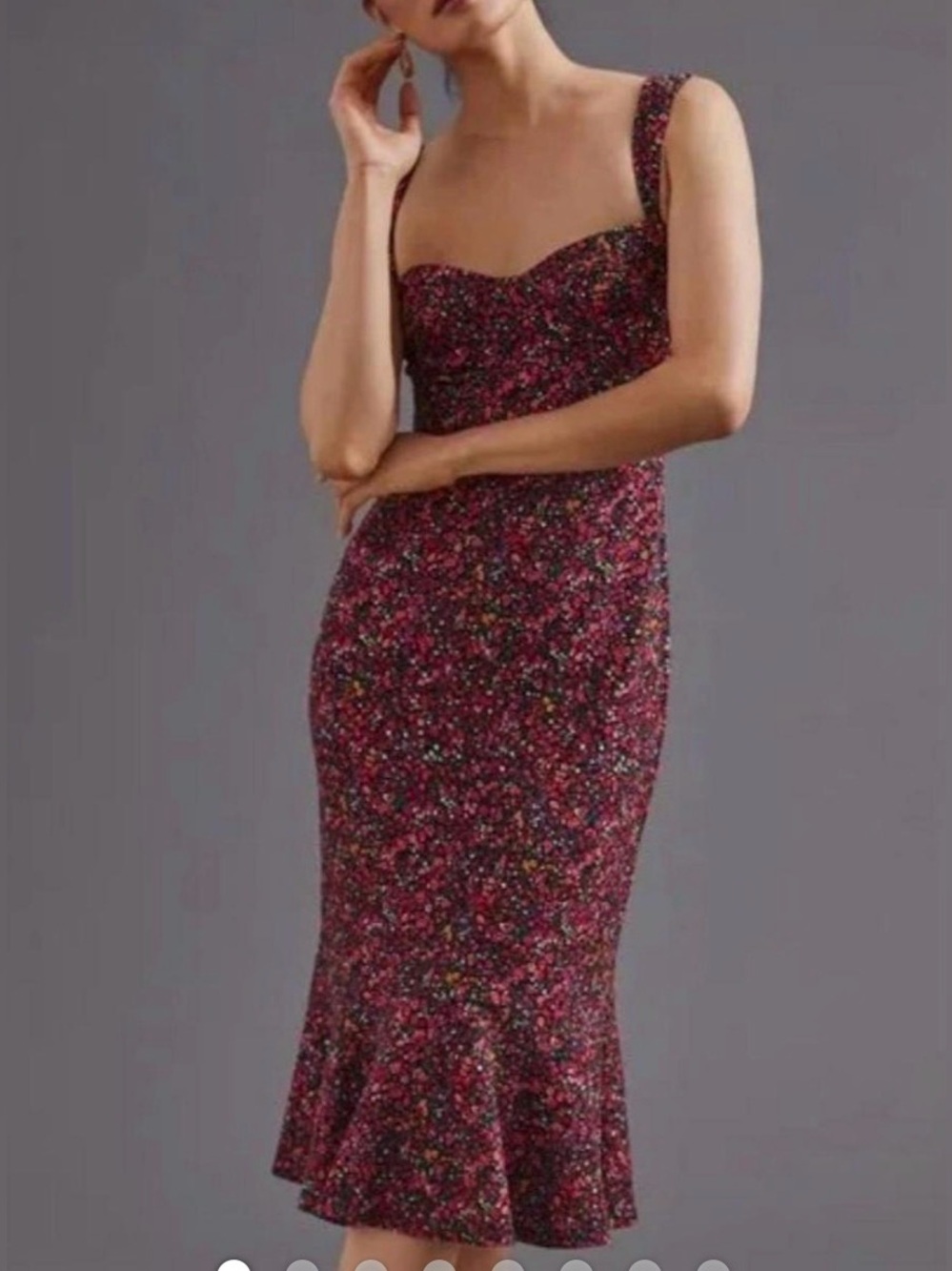 NWT Hutch-Anthropologie Black Midi Dress with Pink Floral Print